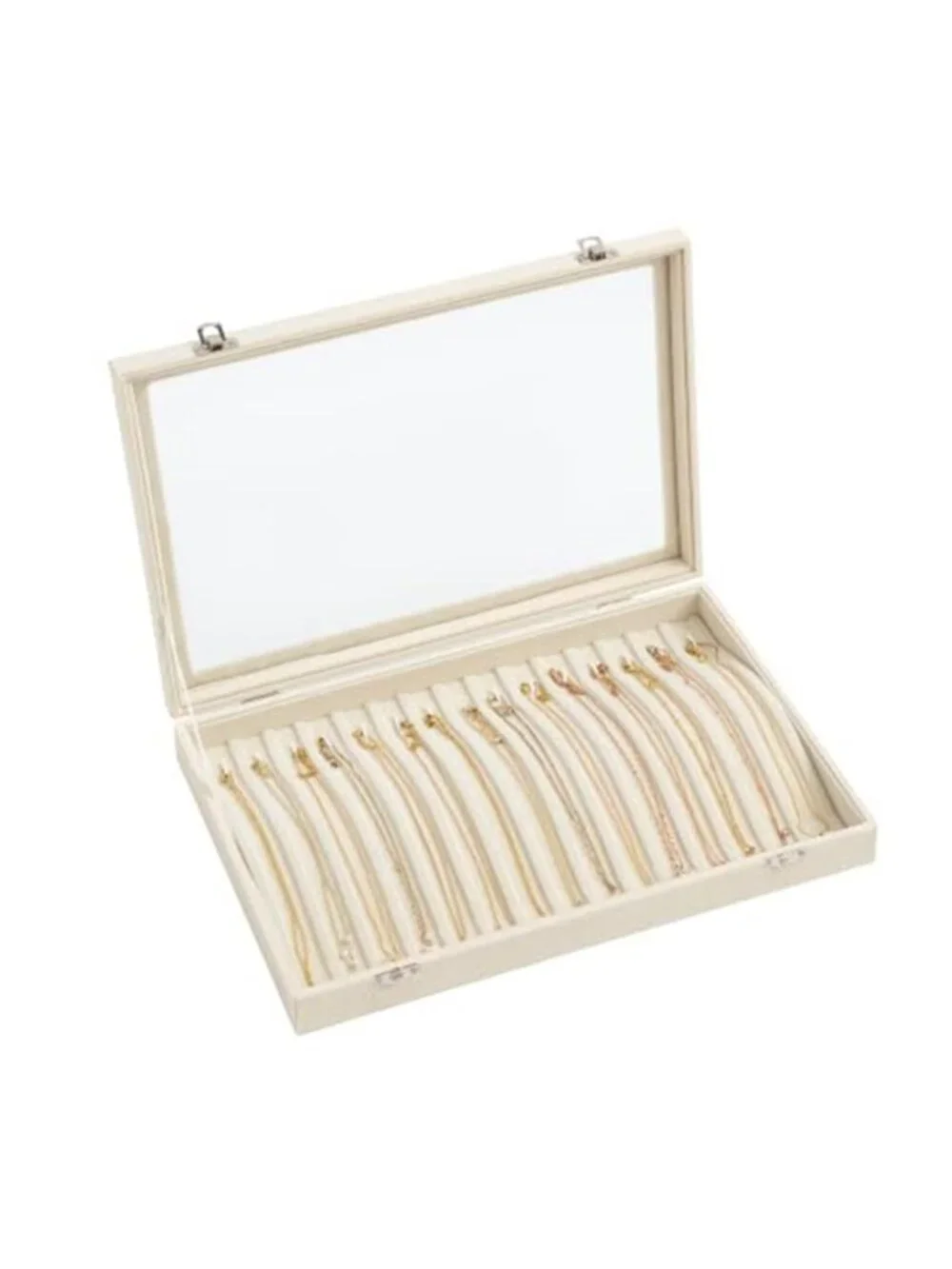 15 Hooks Necklace Organizer,Velvet Necklace Holder Tray with Lid | Jewelry Box